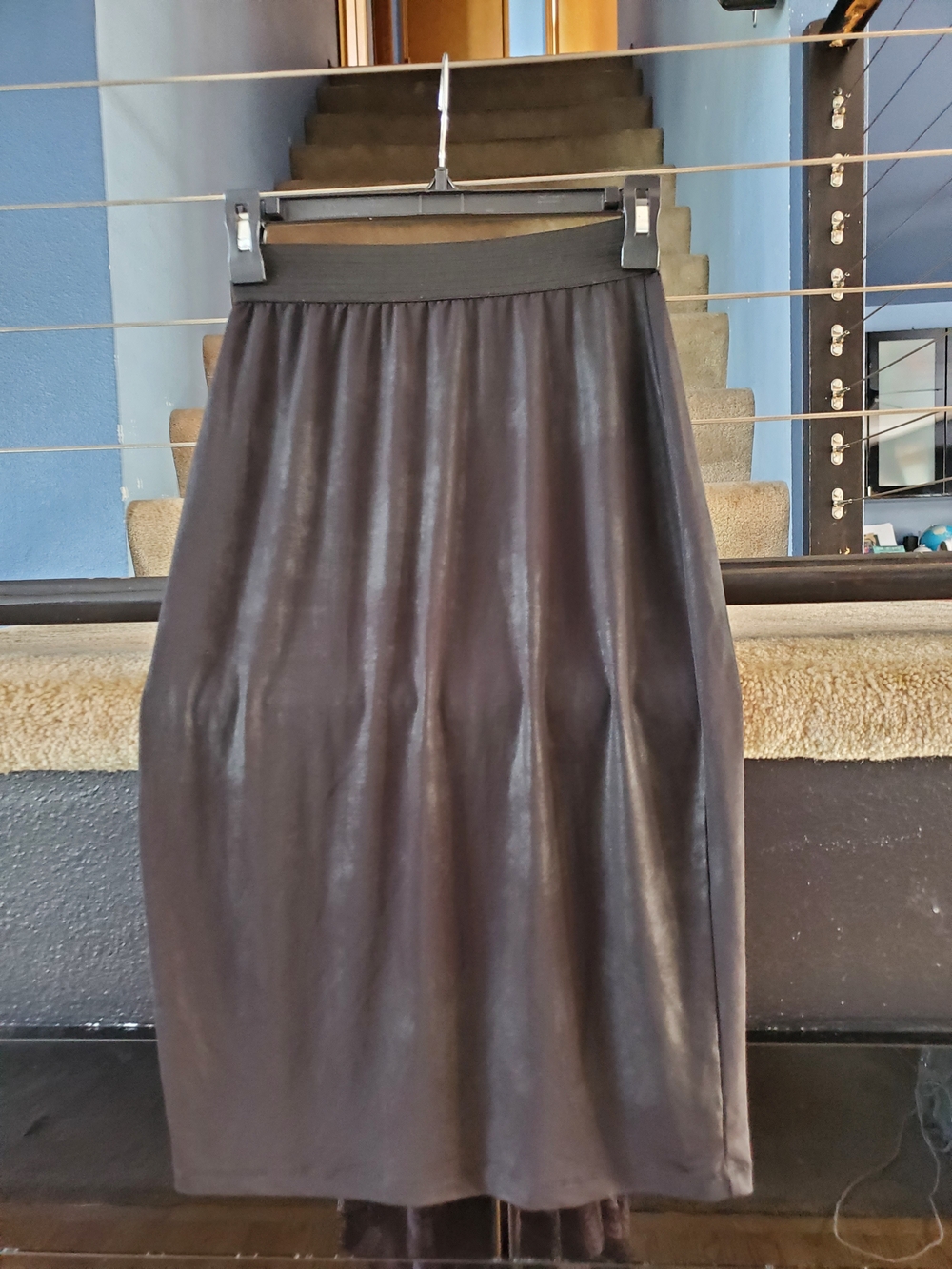 bobeau Black Faux Leather Pencil Skirt with Elastic Waistband